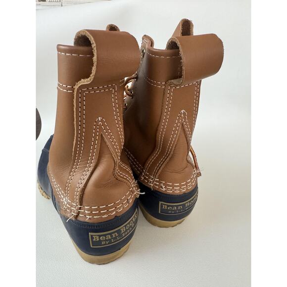 L.L.Bean Bean Boots Womens Size 8 Brown Navy Leather Duck Boots Maine Made - Picture 5 of 9